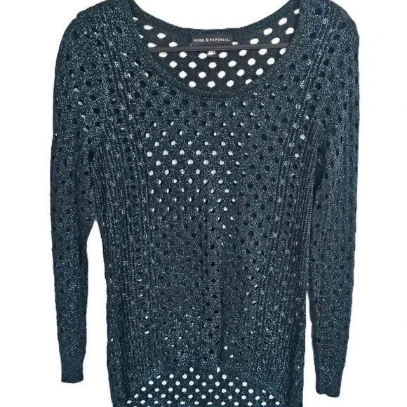 Rock & Republic Sweaters - Rock & Republic Blue Metallic Sheer Sweater Women's size Medium